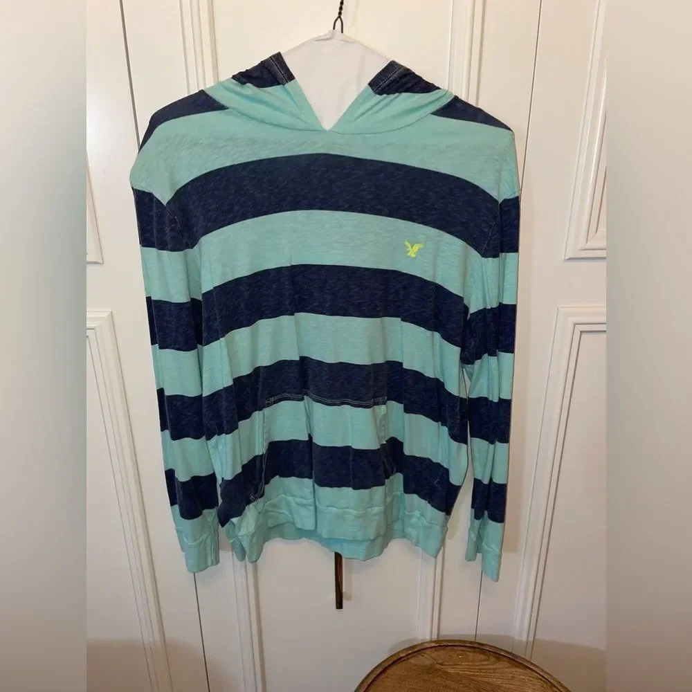 HOST PICK!! American Eagle teal/navy striped‎ hoodie EUC